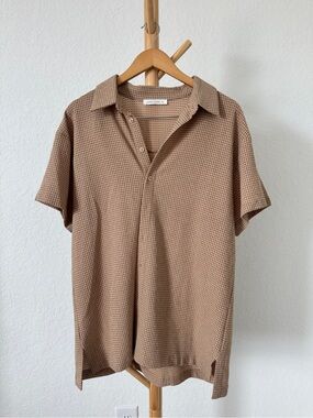 12th Tribe Casual Brown Waffle Knit Polo Shirt